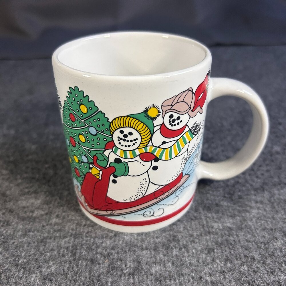 Vintage winter skiing snowman coffee hot cocoa mug Christmas